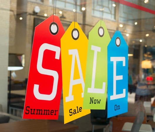 Sale tags in window